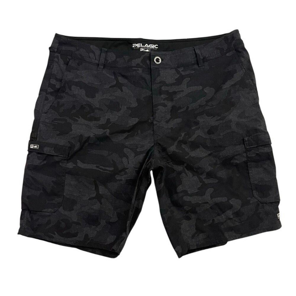 Pelagic Shorts Men 40 Black Nylon Camouflage High Performance Fishing Stretch